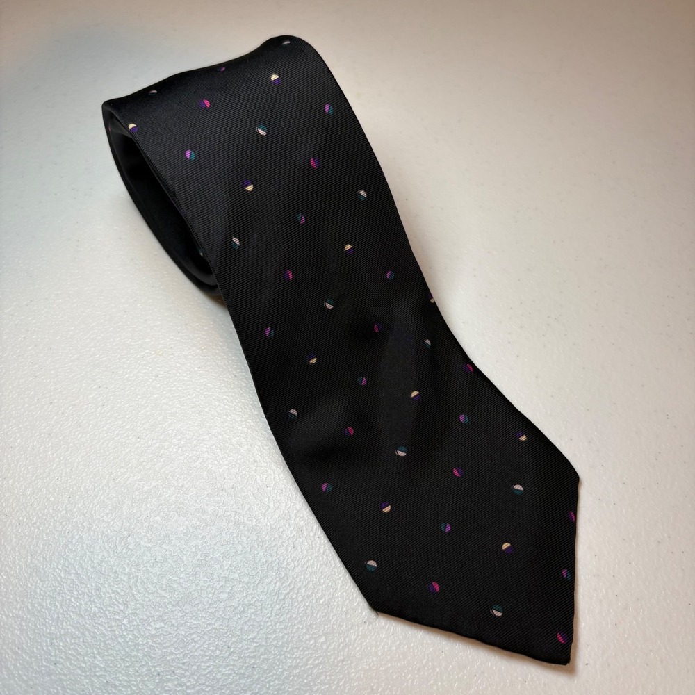 Colours by Alexander Julian Mens Silk Necktie Black Geometric Polka Dot Print